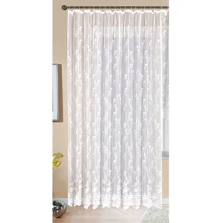 Gardinenbox Gardine Store Jacquard Mainz HxB 245x450 cm Kräuselband Universalband Weiß Blumenmuster Transparent Vorhang Wohnzimmer, 13144
