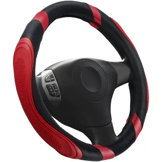 Lenkradbezug Auto, Leder Lenkradabdeckung, Atmungsaktiver Rutschfester Lenkradhüllen, Universell 36-38 cm Auto Lenkrad Schutzhülle, Lenkradbezug für Die Meisten Fahrzeuge (Rot)