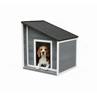 Relaxdays Hundehütte mit klappbarem Schrägdach Anthrazit,Weiß,Grau