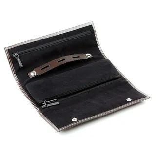 DELMON VARONE - Personalisierbare Schmuckrolle Cambridge Top Grain Leder braun, Schmuck Reiseetui mit Druckknopfverschluss & Velourfutter, Etui mit 3 Reißverschlussfächer & Ringhalter personalisiert