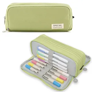 ONCCI Federmäppchen, Federtasche mit 3 Fächern Teenager Mädchen Mäppchen, Pencil Case für Schule und Büro (Helle Grün)