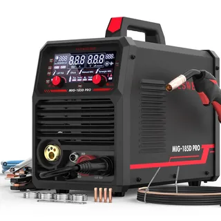 YESWELDER 185A MIG MAG Schutzgas Schweißgerät, Fülldraht MIG/Gas MIG/Spulenpistole MIG/Lift TIG/Stick 6 in 1 Multiprozess Aluminium MIG Schweißgerät 230V, LED Digitale Anzeige Synergische Kontrolle