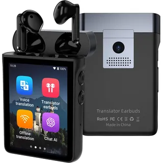 ANFIER A9S KI Übersetzer Kopfhörer, Echtzeit Übersetzer Mit ChatGPT, AI Sprachübersetzer Ohne App Ohne Internet mit 16 Sprachen, Foto Übersetzer Übersetzung Für Online 144 Sprachen & Akzente Schwarz