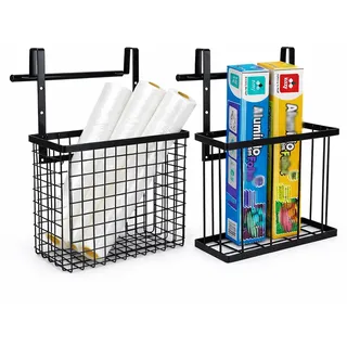 Hynorian Küchenschrank Organizer aus Metall 2er Set, Einhängekorb Höhenverstellbarer, Küchen Organizer Schrank ohne Bohren für Alufolie, Frischhaltefolie und Backpapier