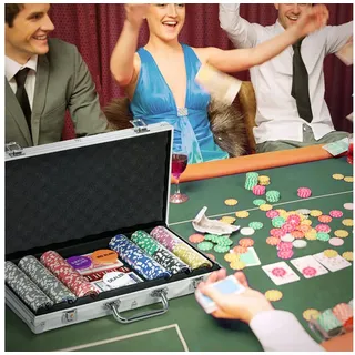 sportnow Pokerkoffer Set, 500 Pokerchips 11,5 Gramm, Pokerset mit Schloss, Silber