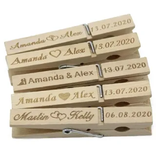 50 Stück Personalisierte Mini-Wäscheklammern Aus Holz Mit Gravur, Personalisierte Rustikale Wäscheklammern Aus Holz, Wäscheklammern Aus Holz, Individuell Gestaltete Wäscheklammern, Hochzeitsdekoration