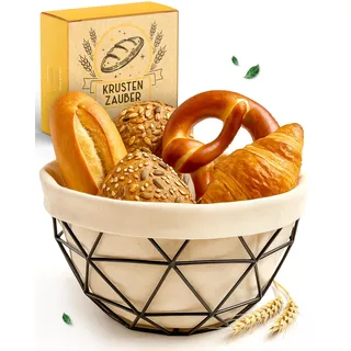 KRUSTENZAUBER Brotkorb modern mit Metallgestell - Waschbares Brotkörbchen für Brot & Brötchen - 20cm Durchmesser Brötchenkorb zur Brotaufbewahrung, Frühstück, Küche & Esstisch, Praktisch und stilvoll