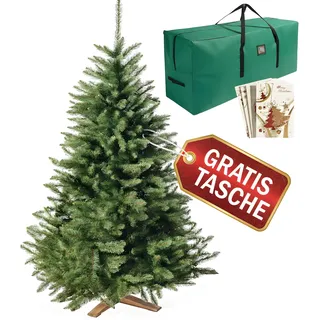 Wolkenland Künstlicher Weihnachtsbaum 220 cm – mit Tasche & Holzständer | Mit Aufbewahrungstasche, Holzständer und dicht bestückten Zweigen – künstlicher Tannenbaum für Weihnachten