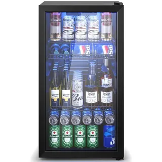 Furnicopia Getränkekühlschrank 89L,Doppelverglasung, LED-Beleuchtung, geräuscharm für Bar & Haushalt KVC-90A, Digitale LED-Touchscreen-Bedienung,höhenverstellbare Füße und Ablagen. schwarz