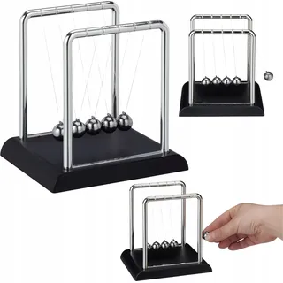 Relaxdays Newton Pendel, klassisches Kugelstoßpendel, 5 Kugeln, Physik Deko für Büro & Schreibtisch, Kugelpendel, Silber