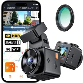 VANTRUE E1 Pro 4K HDR STARVIS 2 Dashcam Auto vorne, 5Ghz WLAN Mini Dash Cam mit CPL, GPS Sprachbefehle, 15Sek. Puffer Parküberwachung, Prima Nachtsicht, 1.54 Zoll 160°Versteckte Autokamera, max. 1TB