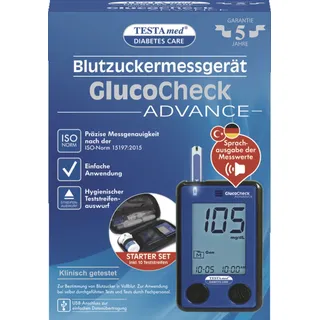 Testamed GlucoCheck Advance Blutzuckermessgerät mg/dl inkl. Teststreifen