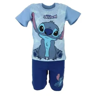 Lilo & Stitch Shortama Atmungsaktiver Kurzarm-Schlafanzug für Kinder, 100% Baumwolle 4 Jahre Blau