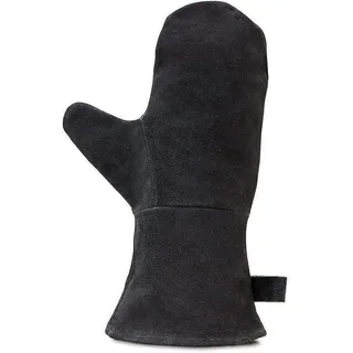 Schwarzer Kaminhandschuh Mit Wärmeisolierung, Ofenhandschuh Aus Leder, Feuerfester Schutz, Grillhandschuh, Hitzebeständiges Leder