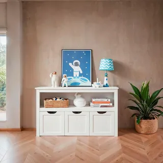 VASAGLE Kinderregal Weiß, Holzwerkstoff, 3 Schubladen, 102x60x30 cm, stehend, Babymöbel, Babyzimmerregale