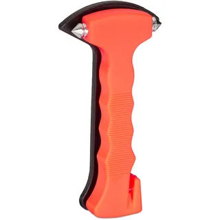 Relaxdays Notfallhammer Auto mit Gurtschneider Orange