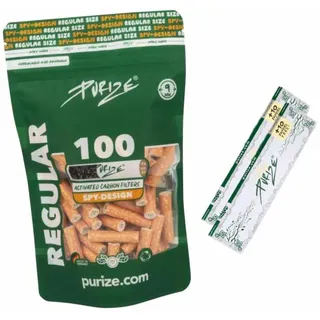 100 PURIZE® Regular Size 9mm Aktivkohlefilter + 2 PURIZE Papers (Spy)