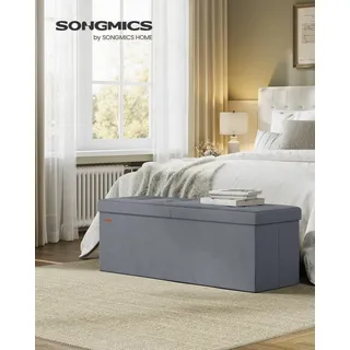 SONGMICS Sitzbank mit Stauraum, Sitztruhe aus Samt, klappbare Aufbewahrungsbox mit Deckel, bis 300 kg belastbar grau 110 cm