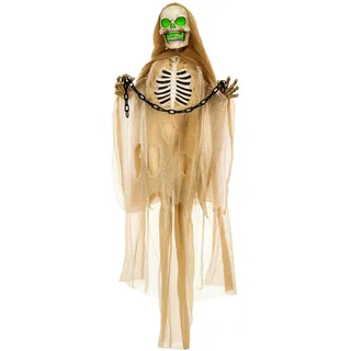 HOMCOM Halloween Deko Skelett 183cm Animiert Hängend Grusel-Sound | Outdoor, Leuchtende Augen, Hängende Halloween Skelett, Horror Skelett, Halloweendeko, für Tür Garten Party Hof