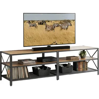 Relaxdays TV-Lowboard 4 Fächer 52 x 180 x 39 cm Braun/Schwarz Holz/Kunststoff/Stahl