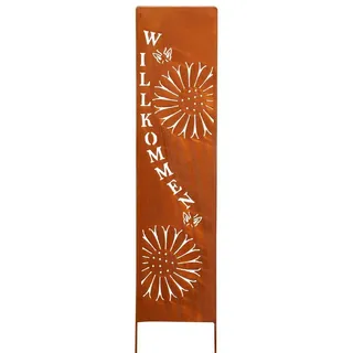 Levandeo® Gartenstecker Stele Willkommen Garten-Deko 20x100cm Rost Rostdeko Braun