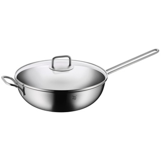 WMF Wok Induktion 30 cm, Wok mit Glasdeckel, Cromargan Edelstahl poliert, unbeschichtet, backofengeeignet