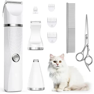 Bautrium Leise Schermaschine Katze Set,Profi Haarschneidemaschine für Katzen Hunde Verfilztes Fell Pfotenhaare mit Pflegeschere & Kamm,USB-C-Aufladung