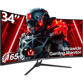 Gawfolk Curved Gaming Monitor 34 Zoll UWQHD 3440x1440P, 1500R Ultrawide PC Bildschirm 165Hz, Gebogenes Computerbildschirm, VA, Displayport, HDMI, VESA 75 * 75mm