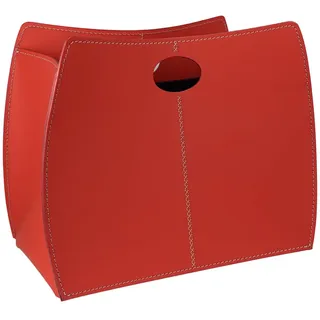 LIMAC Design Vanda Zeitungsständer modern aus Leder, Zeitschriftensammler, Originaler Zeitungskorb, Bücherkorb, für Zuhause, Büro, Hotel, Hergestellt in Italien. (Rot)