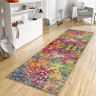 WTHYGB Teppich Läufer Flur Küche 90x170 cm, Modern rutschfest Waschbar Küchenläufer Flurläufer, Lang Polyester Plaid Muster Grün-Rot Teppichläufer für Korridor Schlafzimmer, Innen Wohnzimmer