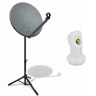 PremiumX Camping Satelliten-Komplettanlage 80cm Satellitenschüssel Aluminium SAT Single LNB Tripod Dreibein-Stativ 3x Heringe