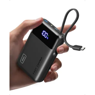 INIU 45W Power Bank, Klein 20000mAh mit Integriertem USB-C Kabel | 45W Schnellladen Externe Handyakkus, Flugzeug Geeignet, Reise-Essential für iPhone 17 16 Pro, Samsung Xiaomi, iPad etc