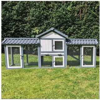 nyvi Kleintierstall XXL mit Auslauf 203 x 85 x 53 cm grau
