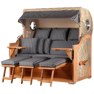 bene living Strandkorb Königssee 3-Sitzer Teak - PE shell - Modell 500, BxTxH: 170x95x170 cm, Volllieger ca. 175 Grad, Ostsee-Strandkorb, inkl. Liftersystem und Bullaugen beige