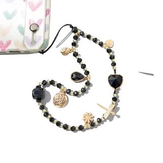 Böhmische Anti-verlorene Handykette, Universale Telefonkette Bunte Perlen Liebe Herz Telefon Lanyard Handschlaufe Perlen Kette Handyanhänger Handy Charm Handy Lanyard Handy Schmuck für Frauen,Schwarz