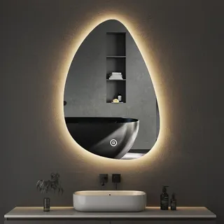 Boromal Asymmetrischer Spiegel mit Beleuchtung LED Badspiegel mit Beleuchtung 55x80cm LED Spiegel mit Licht Badezimmerspiegel mit Touch-Schalter, Dimmbar, 3 Lichtfarbe Einstellbare