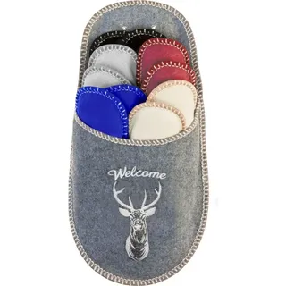 BOOTSY® 5er Set Gästepantoffeln Gästehausschuhe in versch. Farben und Designs, Design:Welcome Hirsch