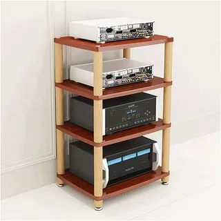 DUddTTW Audio-Rack, 2/3/4-stufiges Stereo-Rack, Audio-Geräte-Rack, Holz-Audio-Rack-Schrank, AV-Schrank, langlebige Edelstahlfüße, HiFi-Rack(Bruin,4 Tier)