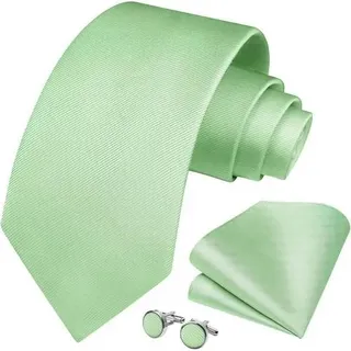 Krawatte Set Einstecktuch Manschettenknöpfe Herren Salbeigrün 2