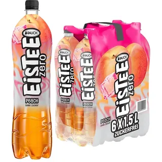Rauch Eistee Zero Peach | Zuckerfreie Erfrischung | Pfirsich Geschmack aus Schwarztee und Hagebutte | 6x 1,5 Liter PET Flasche