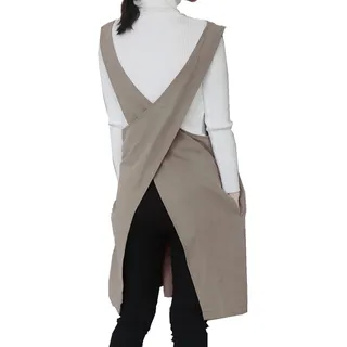 BBYBBS Schürze aus weicher Baumwolle und Leinen, einfarbig, rückenfrei, gekreuzt, japanischer Stil, X-Form, Geschenk für Frauen, Einweihungsparty (Khaki)