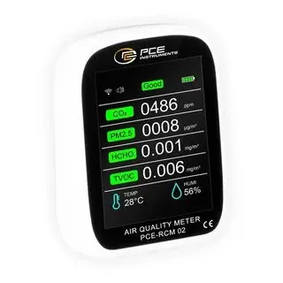 PCE CO2-Messgerät RCM 02, tragbar, misst Luftfeuchtigkeit,TVOC,Feinstaub,Formaldehyd