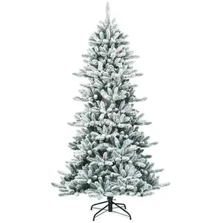 Costway Künstlicher Bleistift Weihnachtsbaum mit Kiefernzapfen, schneebedeckter Tannenbaum mit Metallständer, Christbaum 1108 Spitzen PVC Nadeln, Kunstbaum Weihnachten Klappsystem