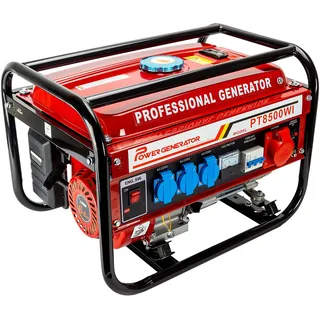 Stromgenerator mit Benzin | Stromerzeuger mit Zubehör | Notstromaggregat leise | 5 Steckdosen 3x 230V / 1x 400V / 1x 12 V | 6,5 PS (Stromgenerator mit Zugstarter)