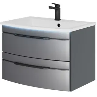 Pelipal Serie 7045 Waschtisch-Set SET-167-011 Stahl Grau Metallic / Stahl Grau, Griffe schwarz, 71 cm