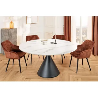 riess-ambiente Runder Esstisch SIGNATURE 135cm weiß Marmor Keramik schwarzes Metallgestell Säulenfuß Esszimmertisch Konferenztisch Tisch - Weiß