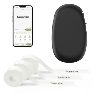 SUPVAN E10 Etikettendrucker Value Pack inkl. 3 Rollen wasserfeste Endlos-Etiketten (15 mm × 6 m/Rolle), schwarz