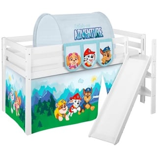 Lilokids Kinderbett Hochbett JELLE mit schräger Rutsche & Vorhang PAW PATROL 190x90cm