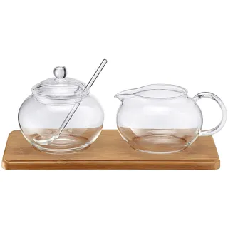 Weis Weis, Zucker-/Sahne Set Glas mit Bambustablett, 14580