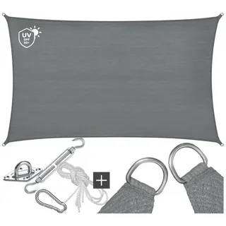 Tectake tectake® Sonnensegel, HDPE mit 185 g/m2 und 87 % UV-Schutz, für Balkon, Garten und Terrasse, umfangreiches Montagematerial